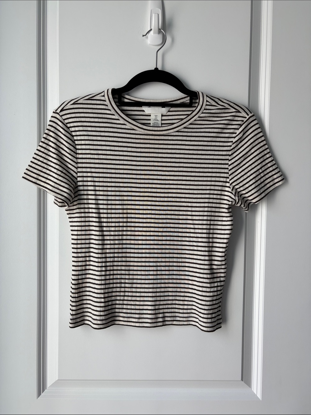 H&M Striped Crewneck Tee - Brown and White